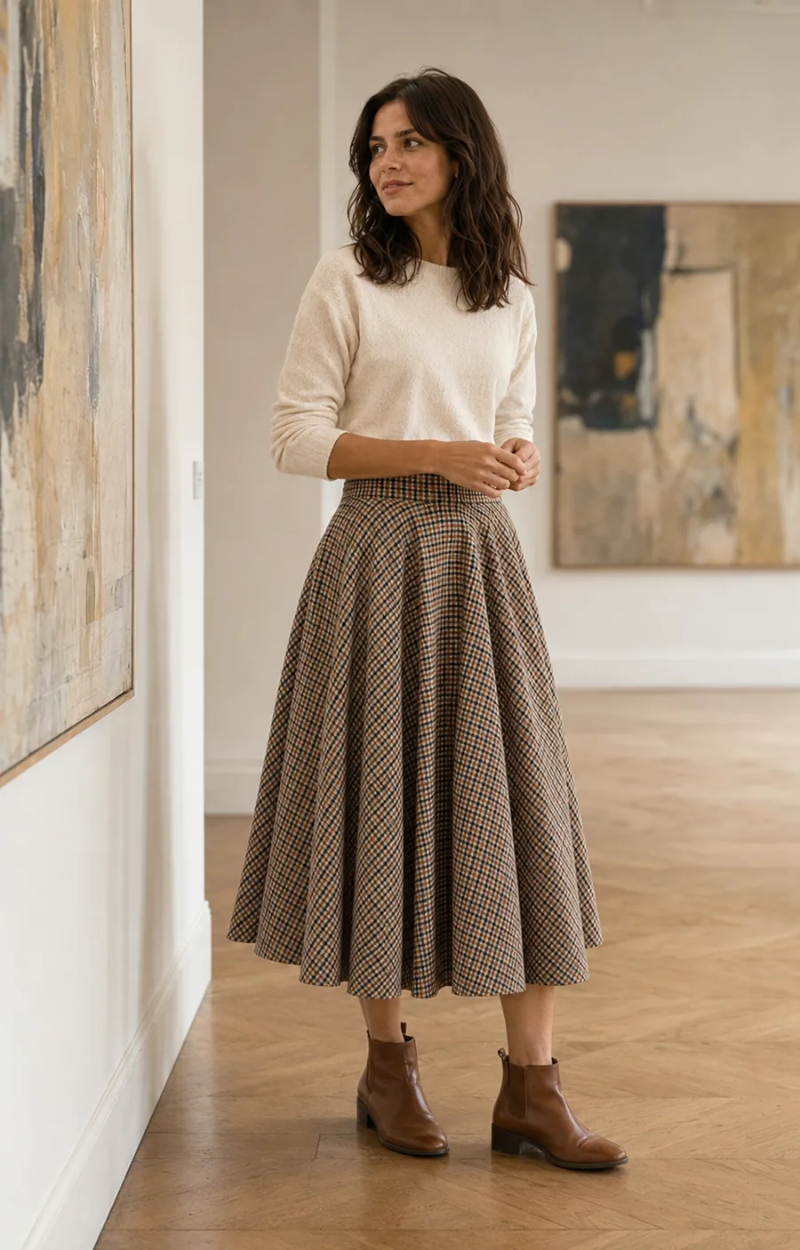 Falda Old Money Midi Waini, largo midi de 80 cm