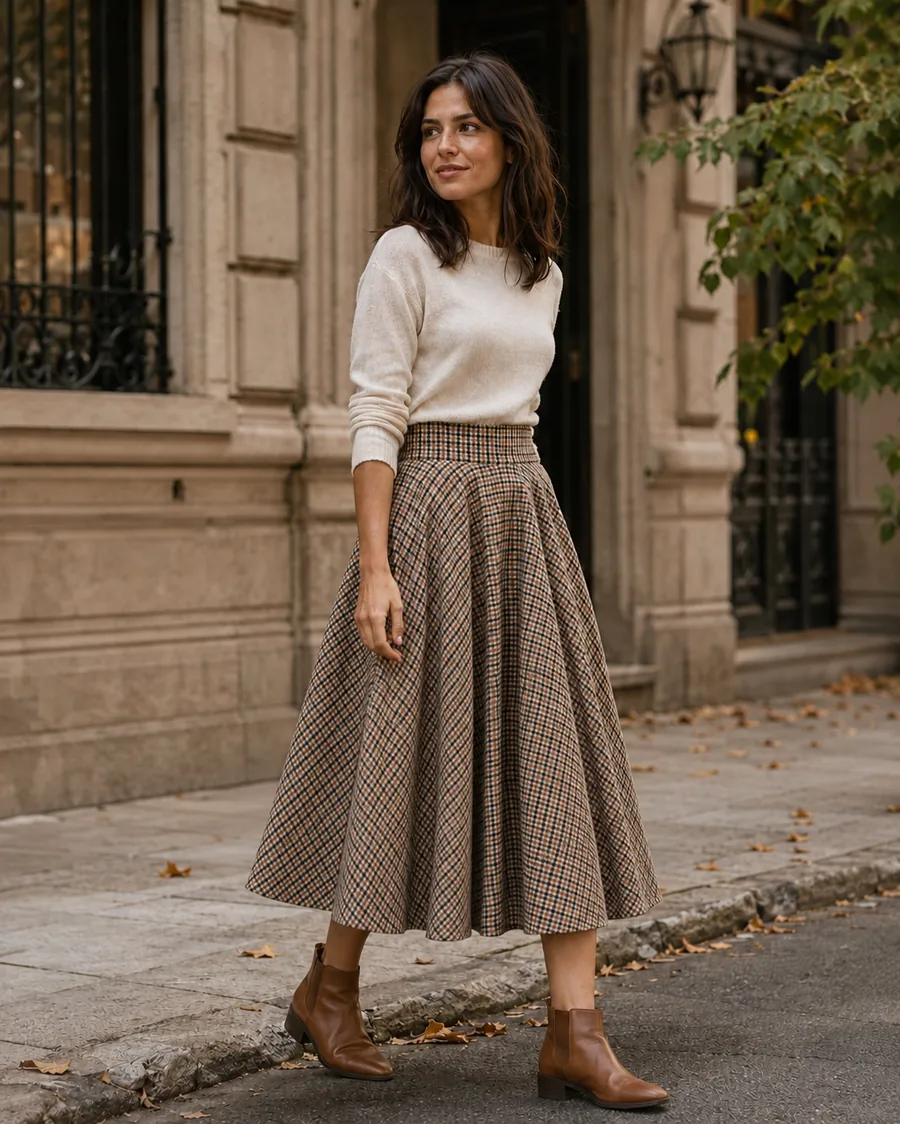 Detalle de cintura y caída de la Falda Old Money Midi